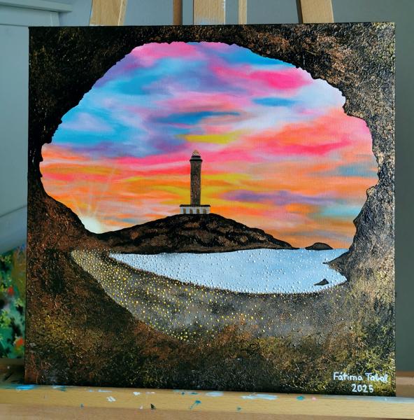 Atardecer en la Cueva, 40x40cm.